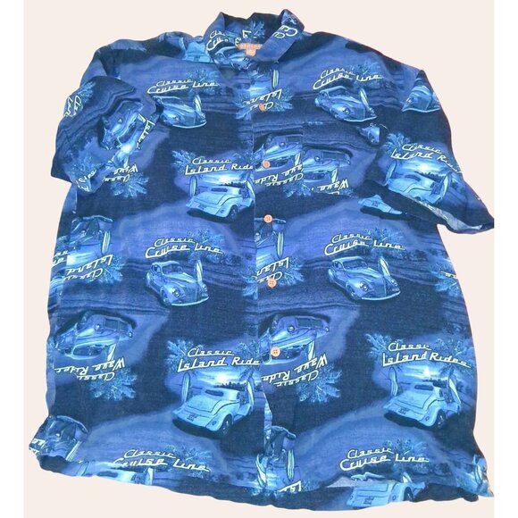 Classic Cruise Line Mens Button-Up Shirt 38-40 Medium Blue Car Print Short Sleev - Picture 1 of 7